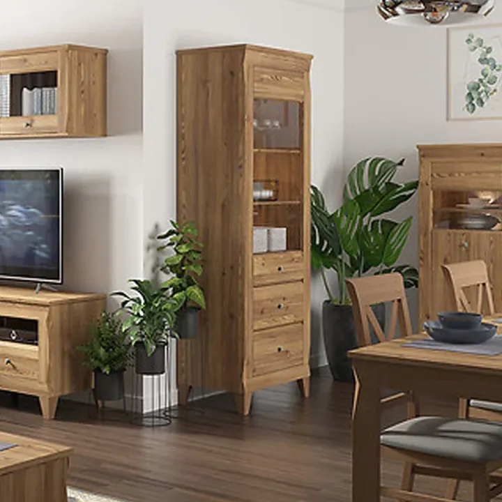 Vetrinetta 72x202h cm 1 anta 3 cassetti rovere scuro Lucca