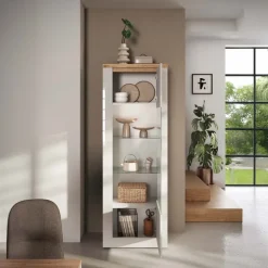 Vetrinetta 67x191h cm 1 anta con led bianco lucido rovere chiaro Istria