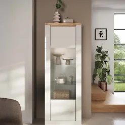 Vetrinetta 67x191h cm 1 anta con led bianco lucido rovere chiaro Istria