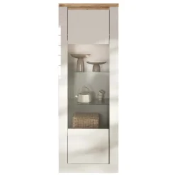 Vetrinetta 67x191h cm 1 anta con led bianco lucido rovere chiaro Istria