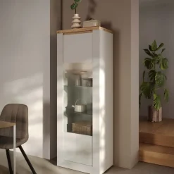 Vetrinetta 67x191h cm 1 anta con led bianco lucido rovere chiaro Istria