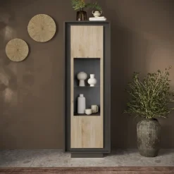 Vetrinetta 67x197h cm 1 anta moderna antracite rovere chiaro Deluxe