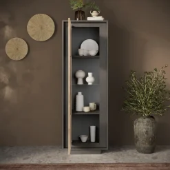 Vetrinetta 67x197h cm 1 anta moderna antracite rovere chiaro Deluxe