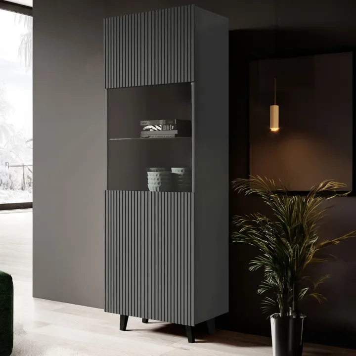 Vetrinetta 60x183h cm 1 anta moderna cannettato antracite Essence