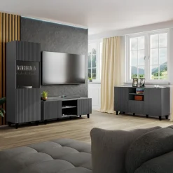 Vetrinetta 60x183h cm 1 anta moderna cannettato antracite Essence