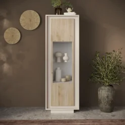 Vetrinetta 67x197h cm 1 anta moderna beige rovere chiaro Deluxe