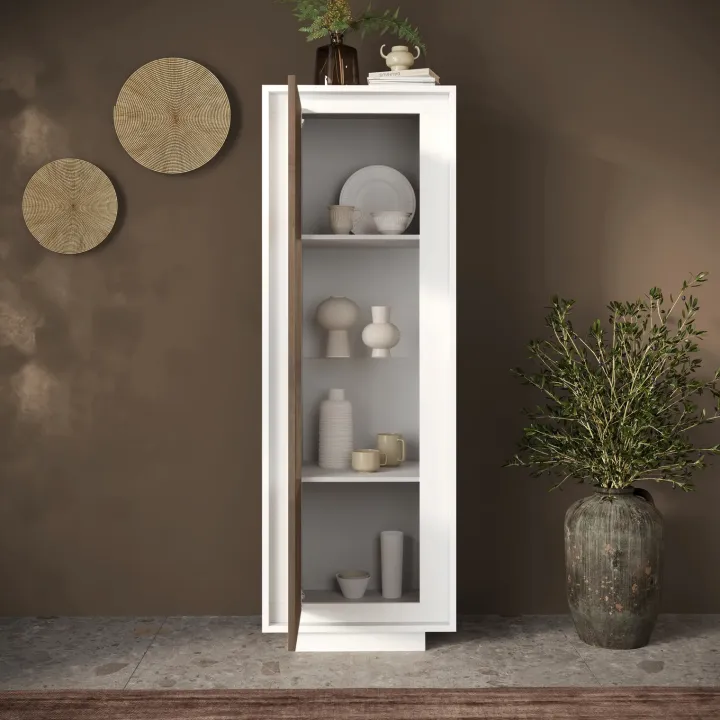 Vetrinetta 67x197h cm 1 anta moderna bianco opaco rovere scuro Deluxe