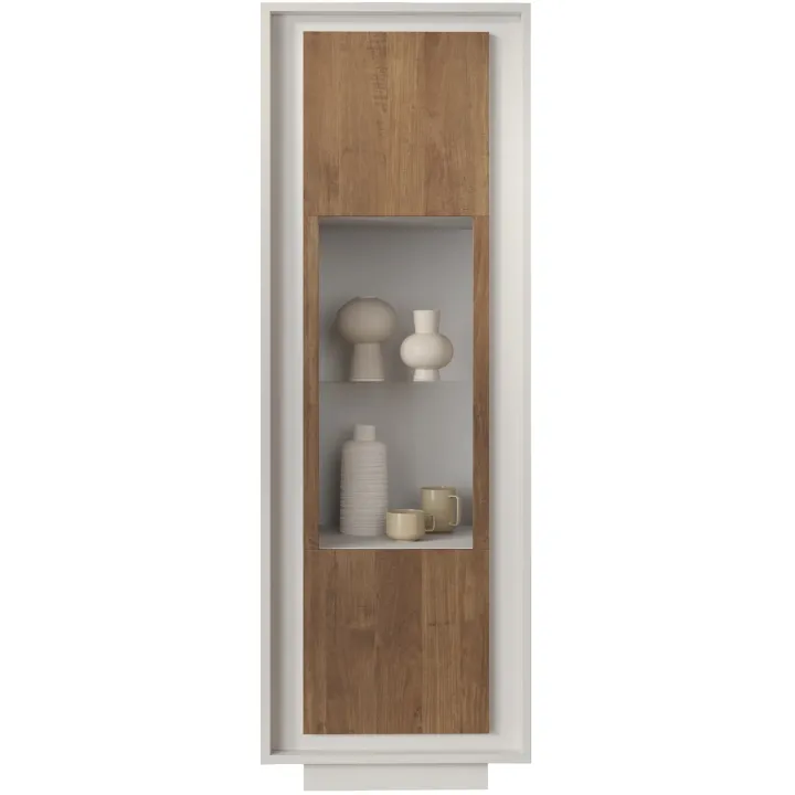 Vetrinetta 67x197h cm 1 anta moderna bianco opaco rovere scuro Deluxe
