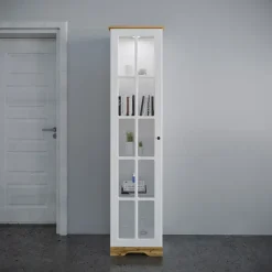 Vetrinetta 48x199h cm 1 anta shabby bianco lucido rovere Loira