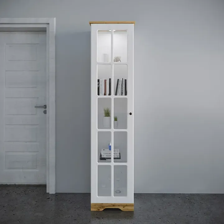 Vetrinetta 48x199h cm 1 anta shabby bianco lucido rovere Loira