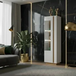 Vetrinetta 60x194h cm 1 anta soggiorno bianco rovere Noa Gihome®