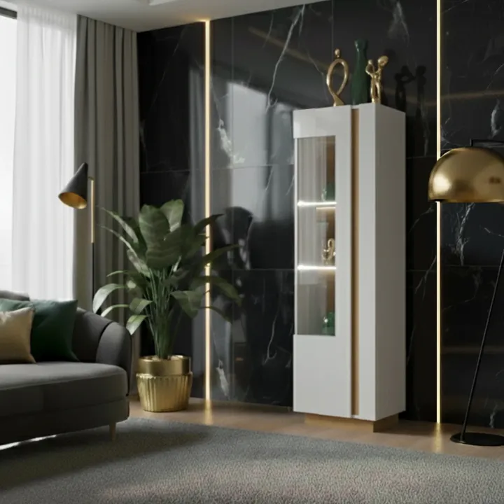 Vetrinetta 60x194h cm 1 anta soggiorno bianco rovere Noa Gihome®