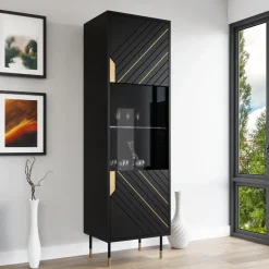 Vetrinetta 54x180h cm 1 anta soggiorno moderna nero oro Golden
