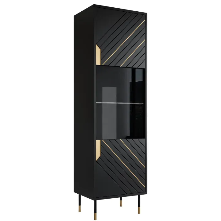 Vetrinetta 54x180h cm 1 anta soggiorno moderna nero oro Golden