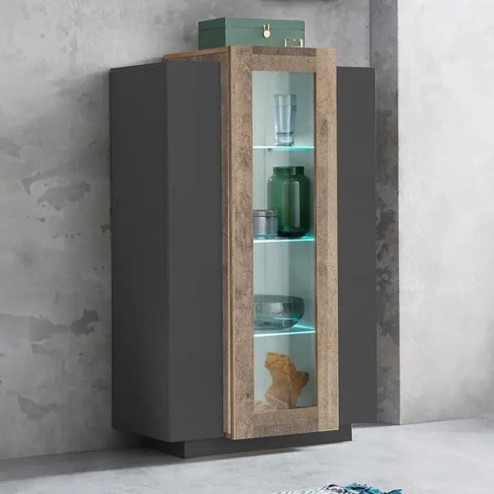 Vetrinetta 80x121h cm 2 ante antracite rovere Milos Gihome®
