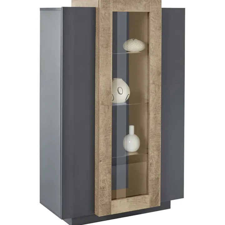 Vetrinetta 80x121h cm 2 ante antracite rovere Milos Gihome®
