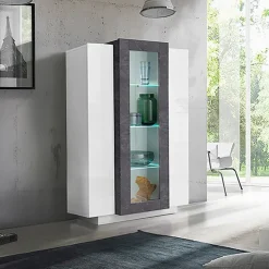 Vetrinetta 80x121h cm 2 ante bianco lucido nero opaco Milos Gihome®
