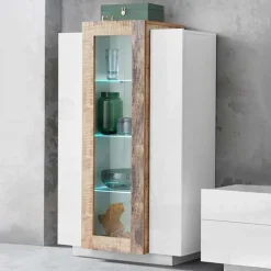 Vetrinetta 80x121h cm 2 ante bianco lucido rovere Milos Gihome®