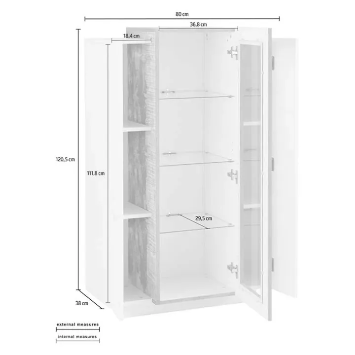 Vetrinetta 80x121h cm 2 ante bianco lucido rovere Milos Gihome®