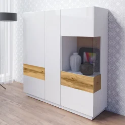Vetrinetta 130x139h cm 3 ante bianco lucido rovere Bahama