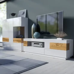 Vetrinetta 130x139h cm 3 ante bianco lucido rovere Bahama