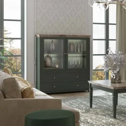 Vetrinetta 126x138h cm 2 ante 2 cassetti verde quercia Texel