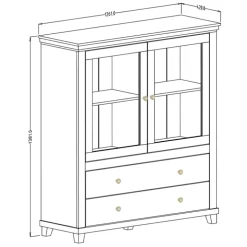 Vetrinetta 126x138h cm 2 ante 2 cassetti bianco frassinato rovere Texel