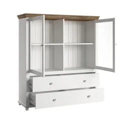 Vetrinetta 126x138h cm 2 ante 2 cassetti bianco frassinato rovere Texel