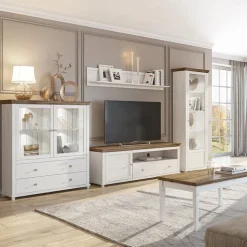 Vetrinetta 126x138h cm 2 ante 2 cassetti bianco frassinato rovere Texel