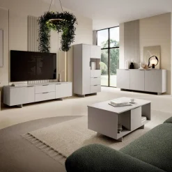 Vetrinetta 90x170h cm 2 ante 2 cassetti soggiorno beige cashmere Stone