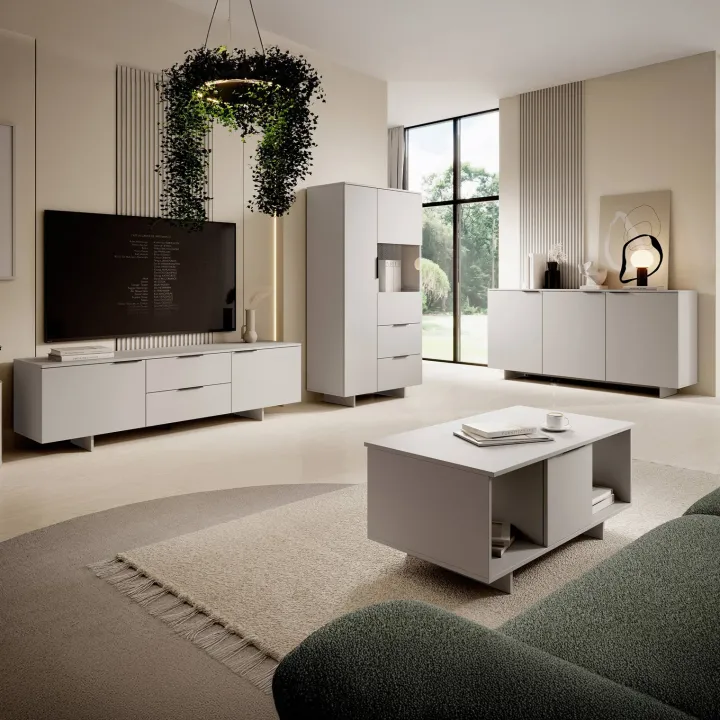 Vetrinetta 90x170h cm 2 ante 2 cassetti soggiorno beige cashmere Stone