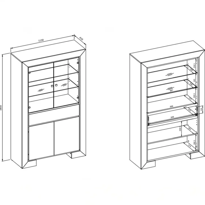 Vetrinetta 113x185h cm 4 ante 1 cassetto rovere Écarté