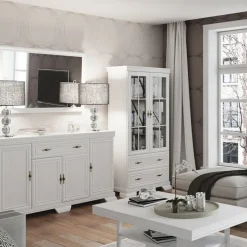 Vetrinetta 88x193h cm 2 ante con vetro 2 cassetti shabby bianco frassinato Kelly