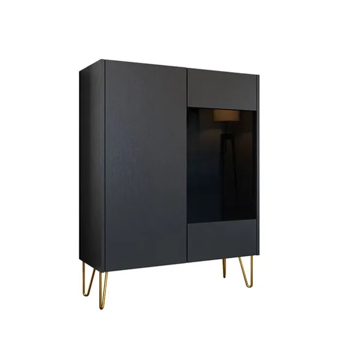 Vetrinetta 97x122h cm 2 ante moderna grafite frassinato marmo nero Visby