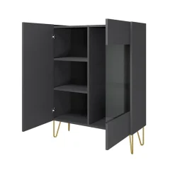 Vetrinetta 97x122h cm 2 ante moderna grafite frassinato marmo nero Visby