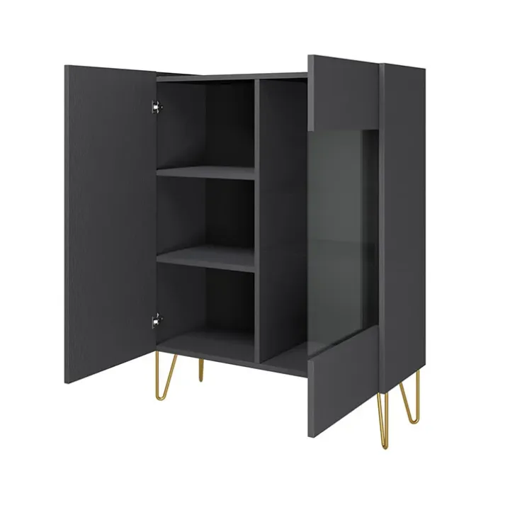 Vetrinetta 97x122h cm 2 ante moderna grafite frassinato marmo nero Visby
