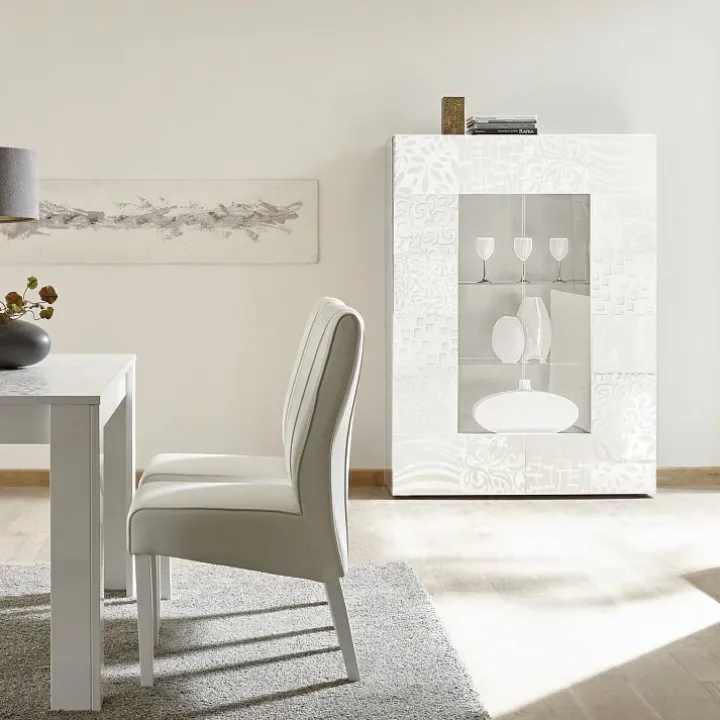 Vetrinetta 121x166h cm 2 ante moderna bianco lucido serigrafato Paradise