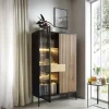 Vetrinetta 104x166h cm 2 ante moderna nero rovere antico cannettato Bali