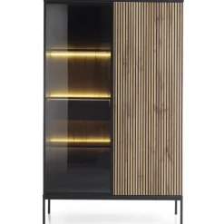 Vetrinetta 104x166h cm 2 ante moderna nero rovere antico cannettato Bali