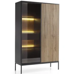 Vetrinetta 104x166h cm 2 ante moderna nero rovere antico cannettato Bali