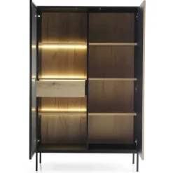 Vetrinetta 104x166h cm 2 ante moderna nero rovere antico cannettato Bali