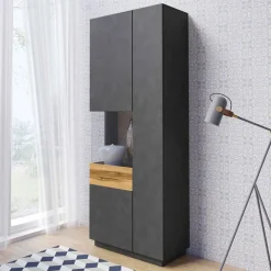 Vetrinetta 80x207h cm 2 ante sinistra moderna antracite rovere Bahama