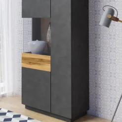 Vetrinetta 80x207h cm 2 ante sinistra moderna antracite rovere Bahama