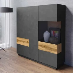 Vetrinetta 130x139h cm 3 ante soggiorno antracite rovere Bahama