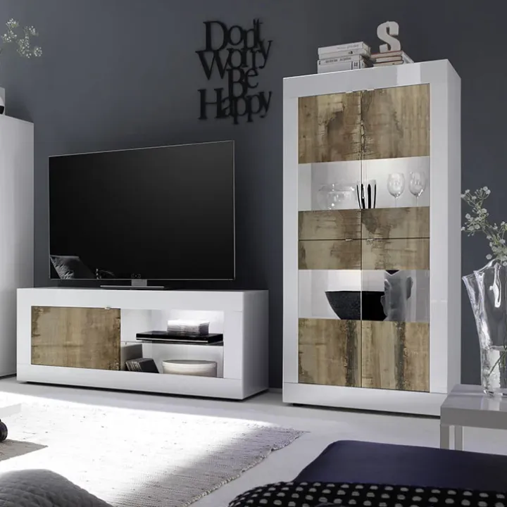 Vetrinetta 102x162h cm 4 ante soggiorno bianco lucido pero Eternity