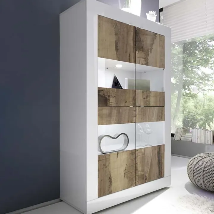 Vetrinetta 102x162h cm 4 ante soggiorno bianco lucido pero Eternity