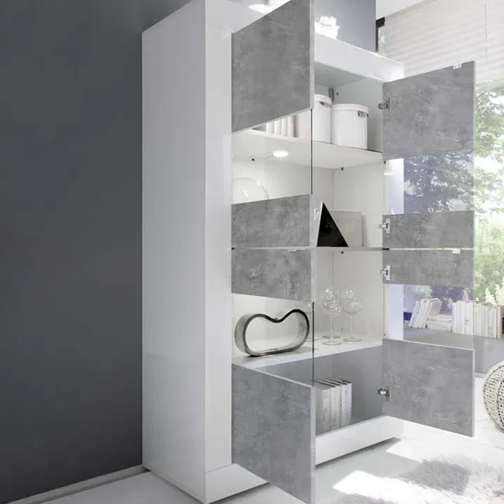 Vetrinetta 102x162h cm 4 ante soggiorno bianco lucido cemento Eternity