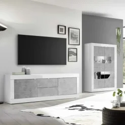 Vetrinetta 102x162h cm 4 ante soggiorno bianco lucido cemento Eternity