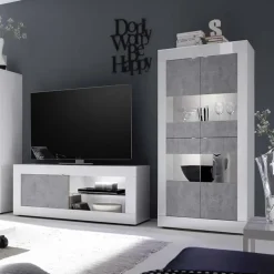 Vetrinetta 102x162h cm 4 ante soggiorno bianco lucido cemento Eternity