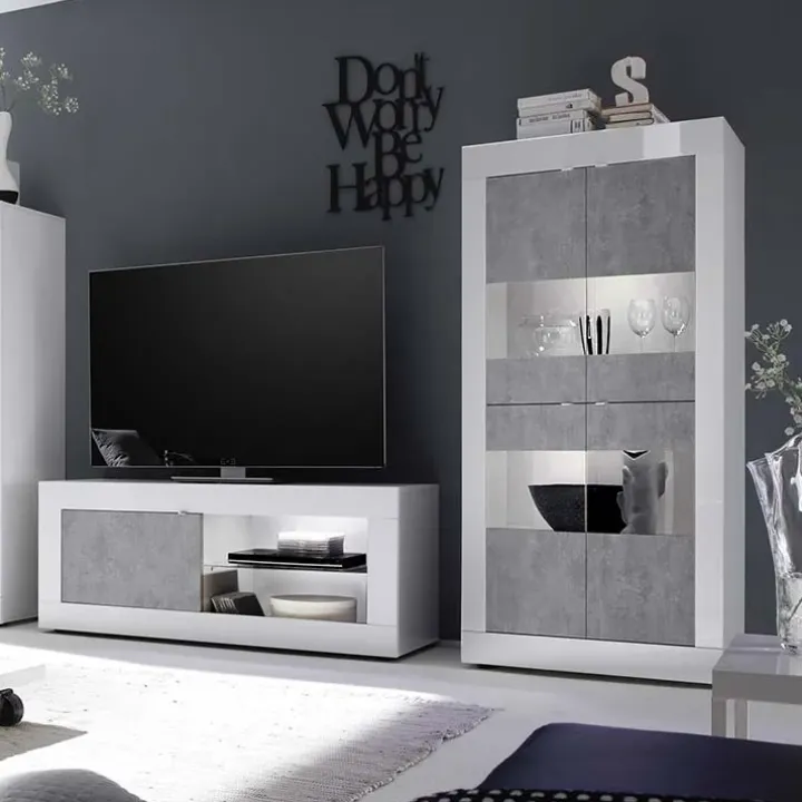 Vetrinetta 102x162h cm 4 ante soggiorno bianco lucido cemento Eternity